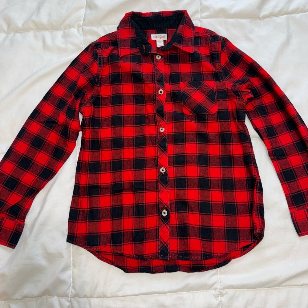 Cat & Jack Red and Black Checkered Button Down Shirt